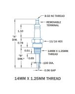 1517 Spark ignitor by Burnerparts, 14mm X 1.25mm thread, Dimension B = 1-5/8", replacement for Eclipse 13047