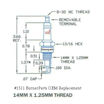 1511 - 14mm X 1.25 mm, 3.66 A Dim, I-31, CA505, 17071, P5021, F